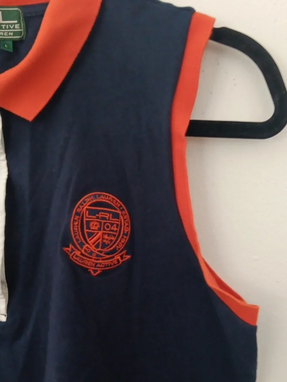 L-RL Ralph Lauren Navy Sleeveless Polo with Orange Trim #3825